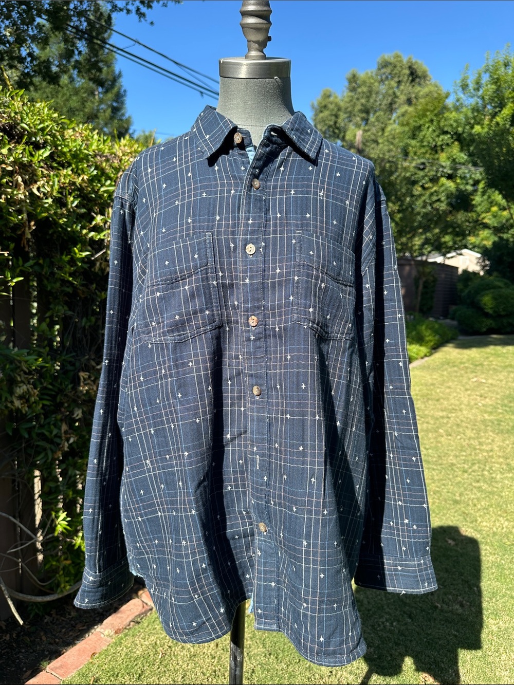 Casual Navy Plaid Button-Down Shirt
